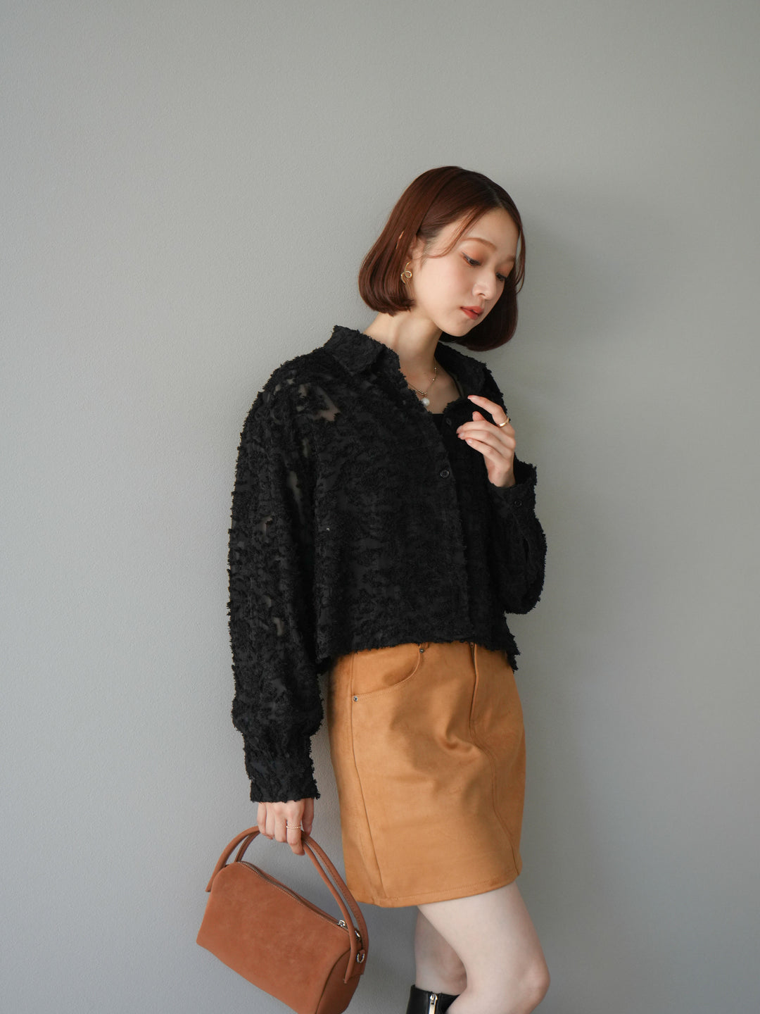 [予約]ジャガードショートシャツ/ブラック