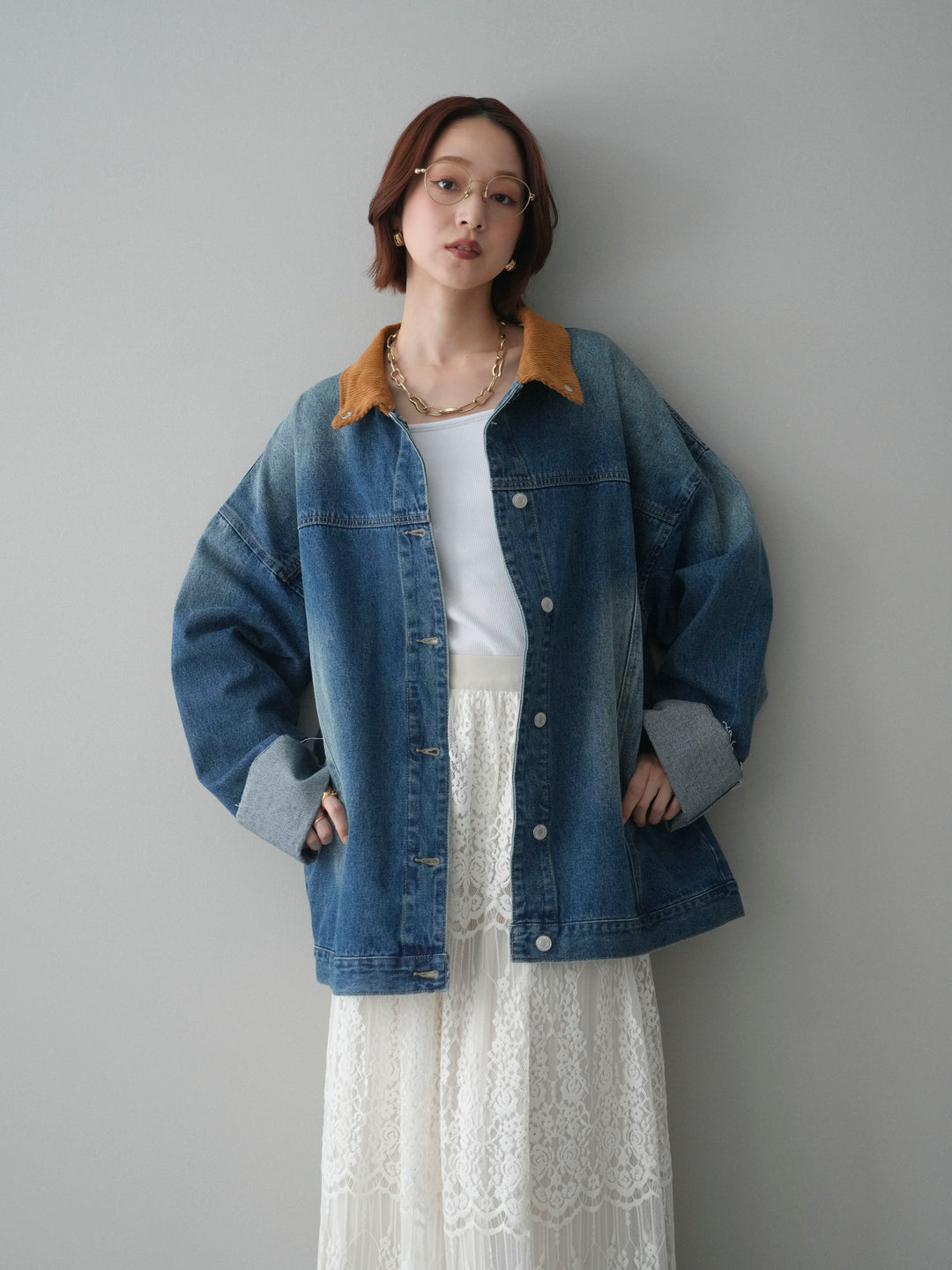 [予約]コーデュロイ×デニムミドルジャケット/blue