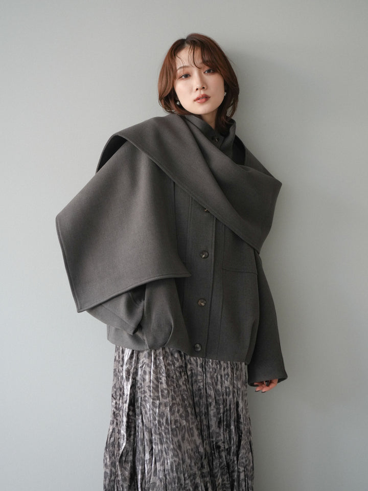 [予約]ストール付きミディアムコート/brown