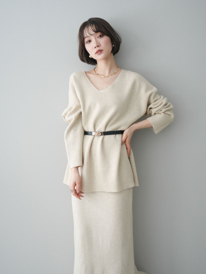 [SET]ベルト付Vネックニット＆スカートSET UP+ベルト付Vネックニット＆スカートSET UP(2set)