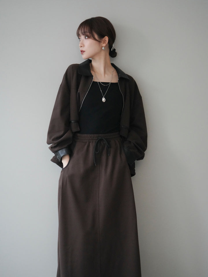 [予約]レザー襟配色パイピングブルゾン/brown