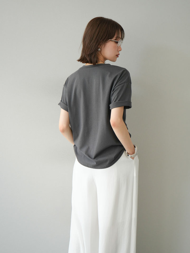 [予約]チュールレイヤードプリントTシャツ/チャコール