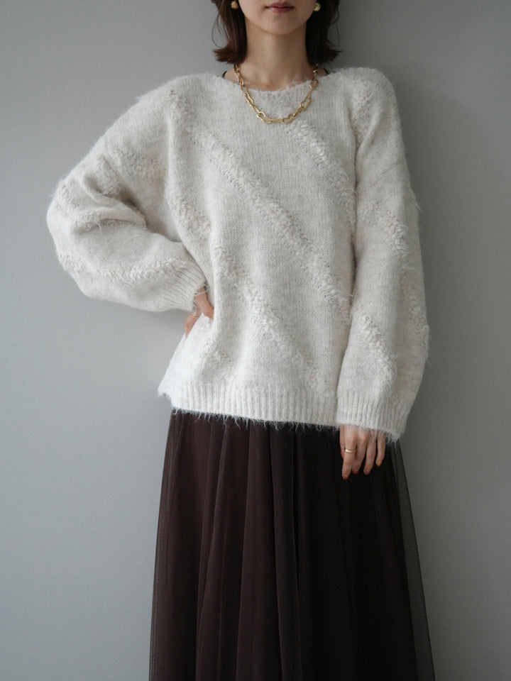 [予約]ブークレラインデザインニットプルオーバー/ivory