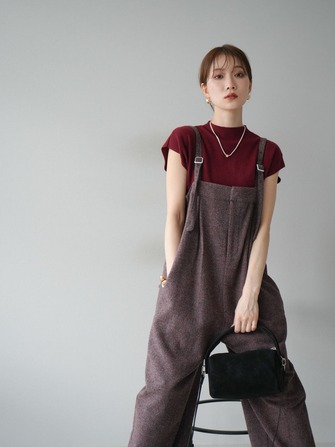 [予約]プチネックフレンチニットトップス/レッド