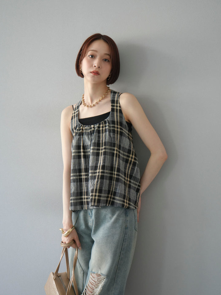 [予約]チェッククロスキャミプルオーバー/ブラック