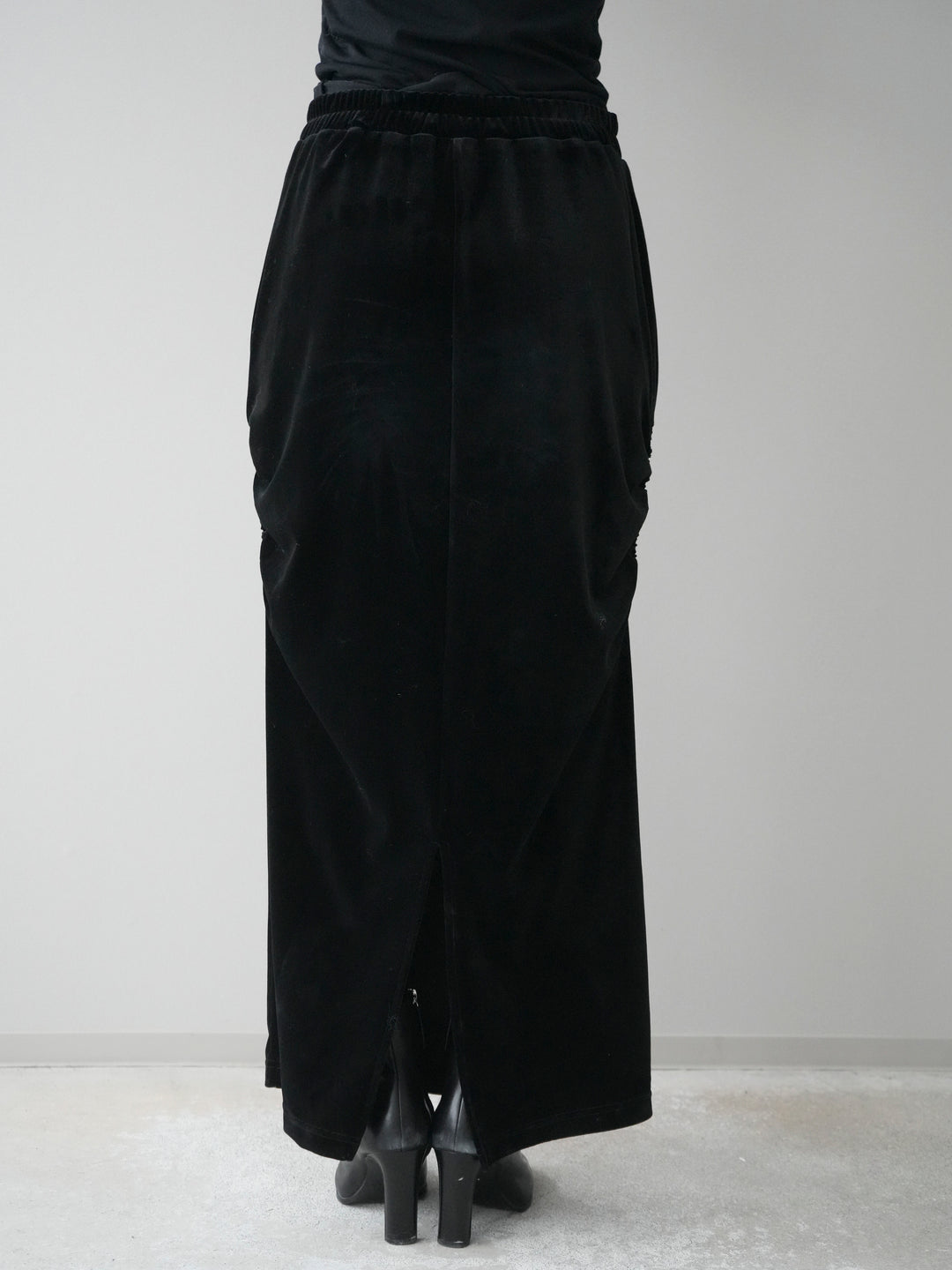 [予約]ギャザーベロアスカート/black