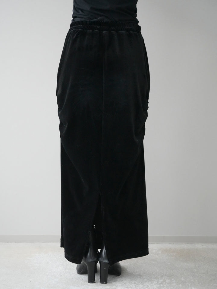 [予約]ギャザーベロアスカート/black