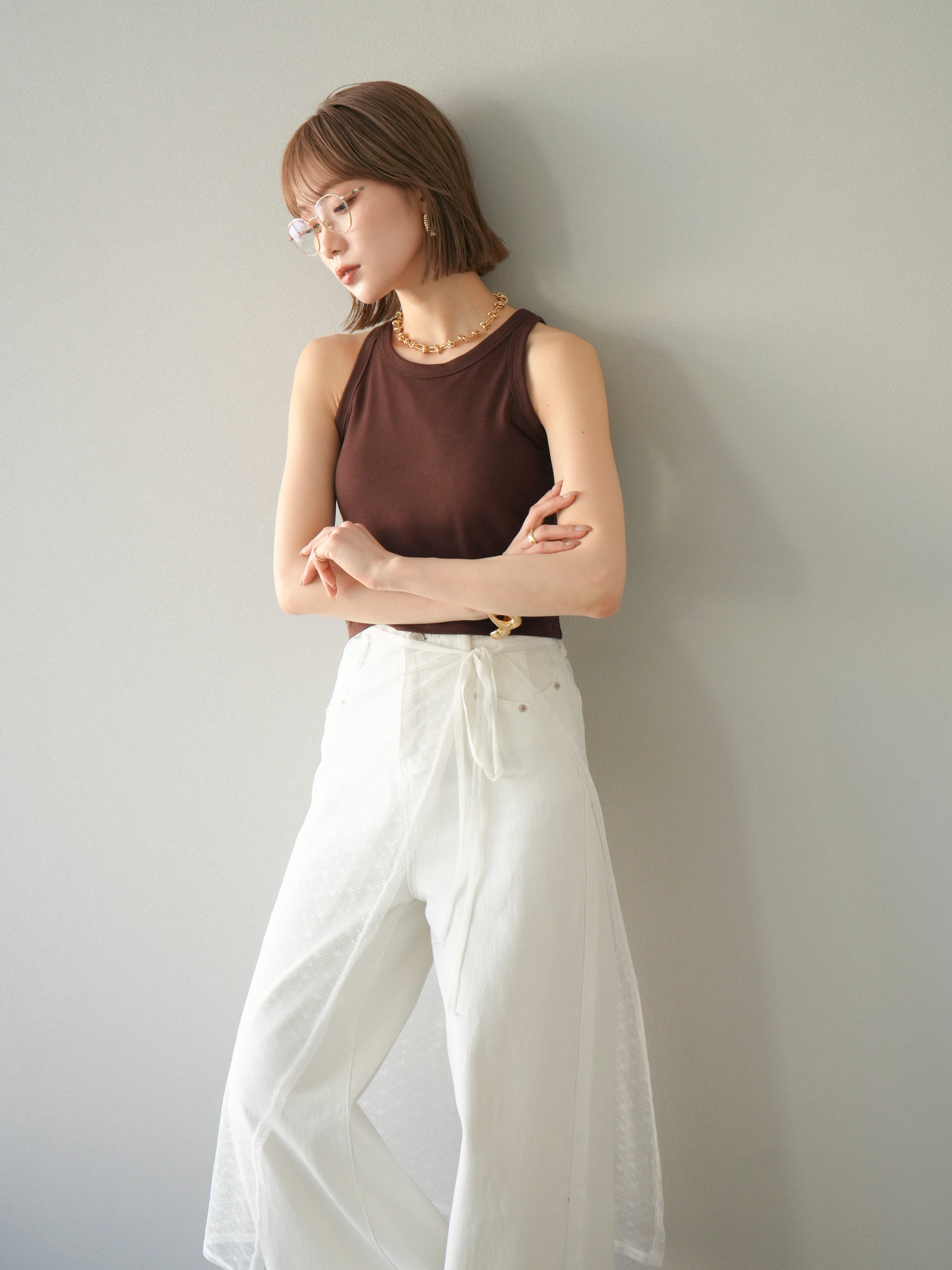 予約]カップ付アメスリタンクトップ/ブラウン – Lumier