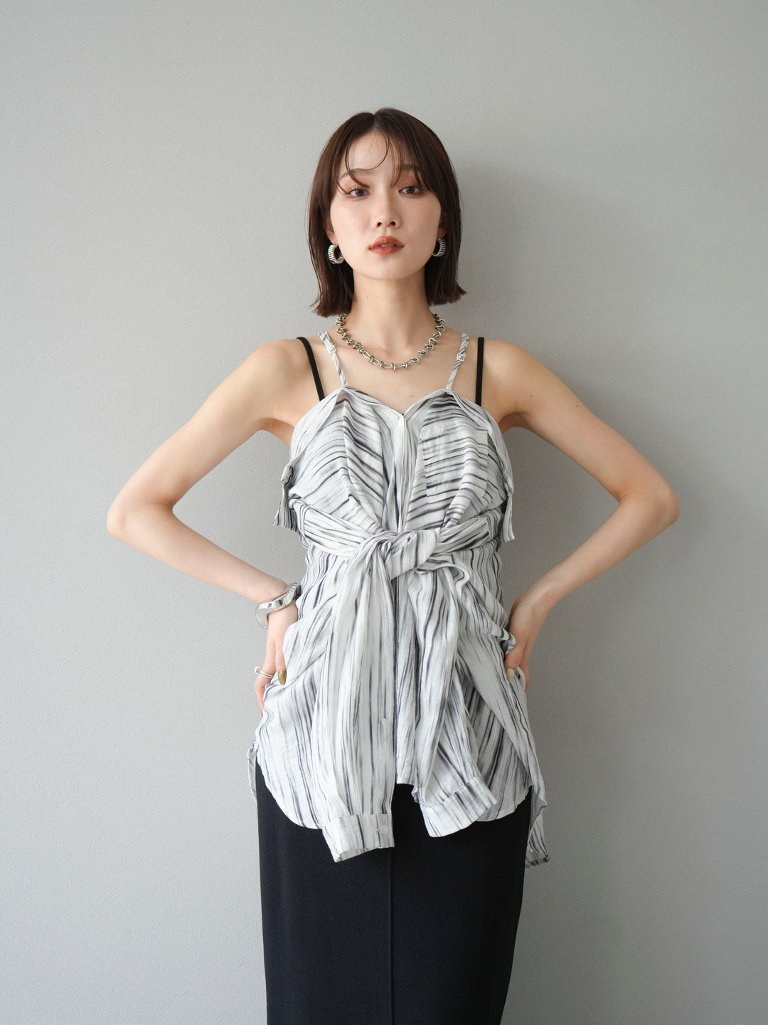 [予約]マルチWAYニュアンス柄オーバーシャツ/グレー