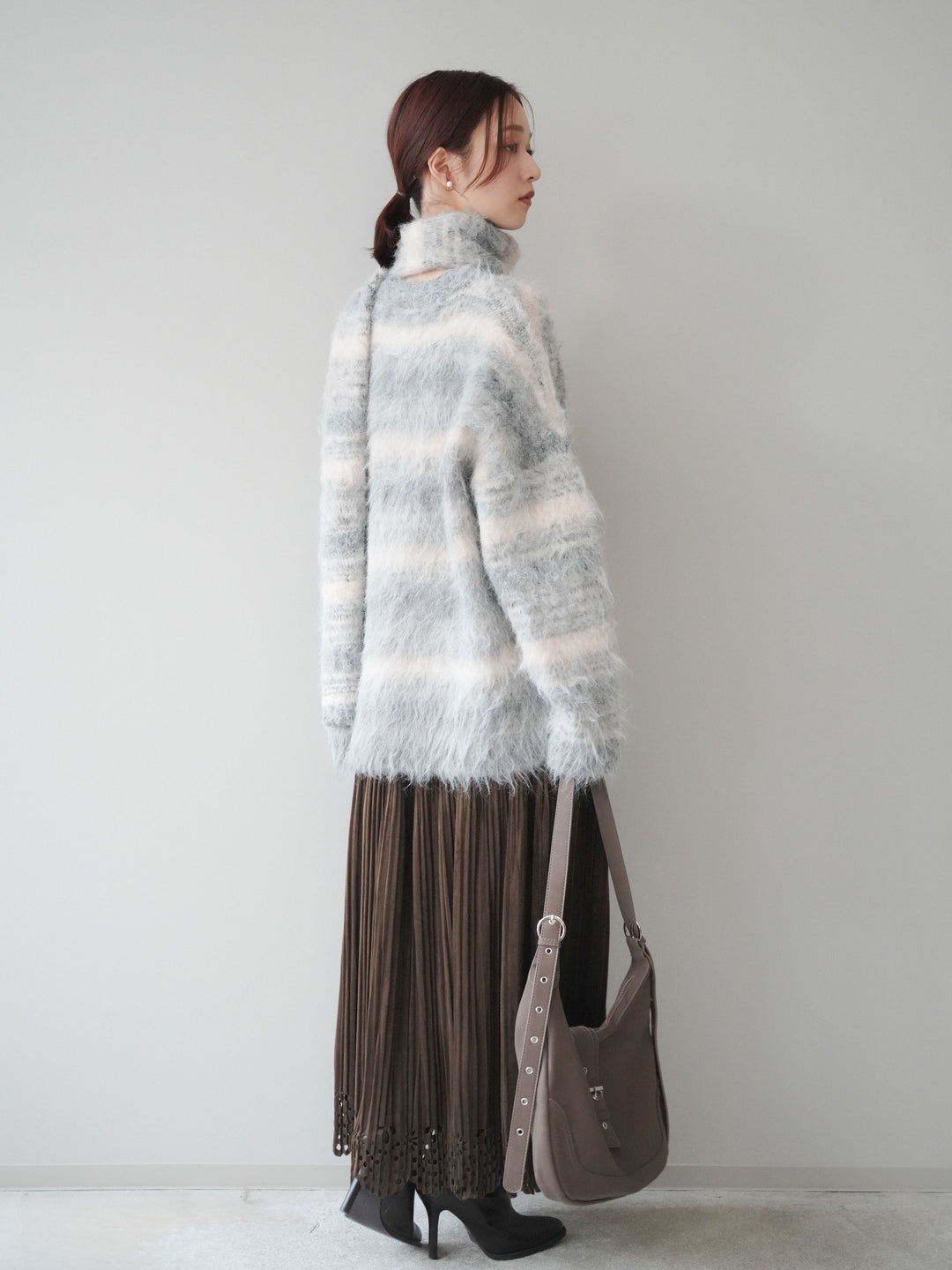 [予約]パンチングデザインスエードプリーツスカート/brown