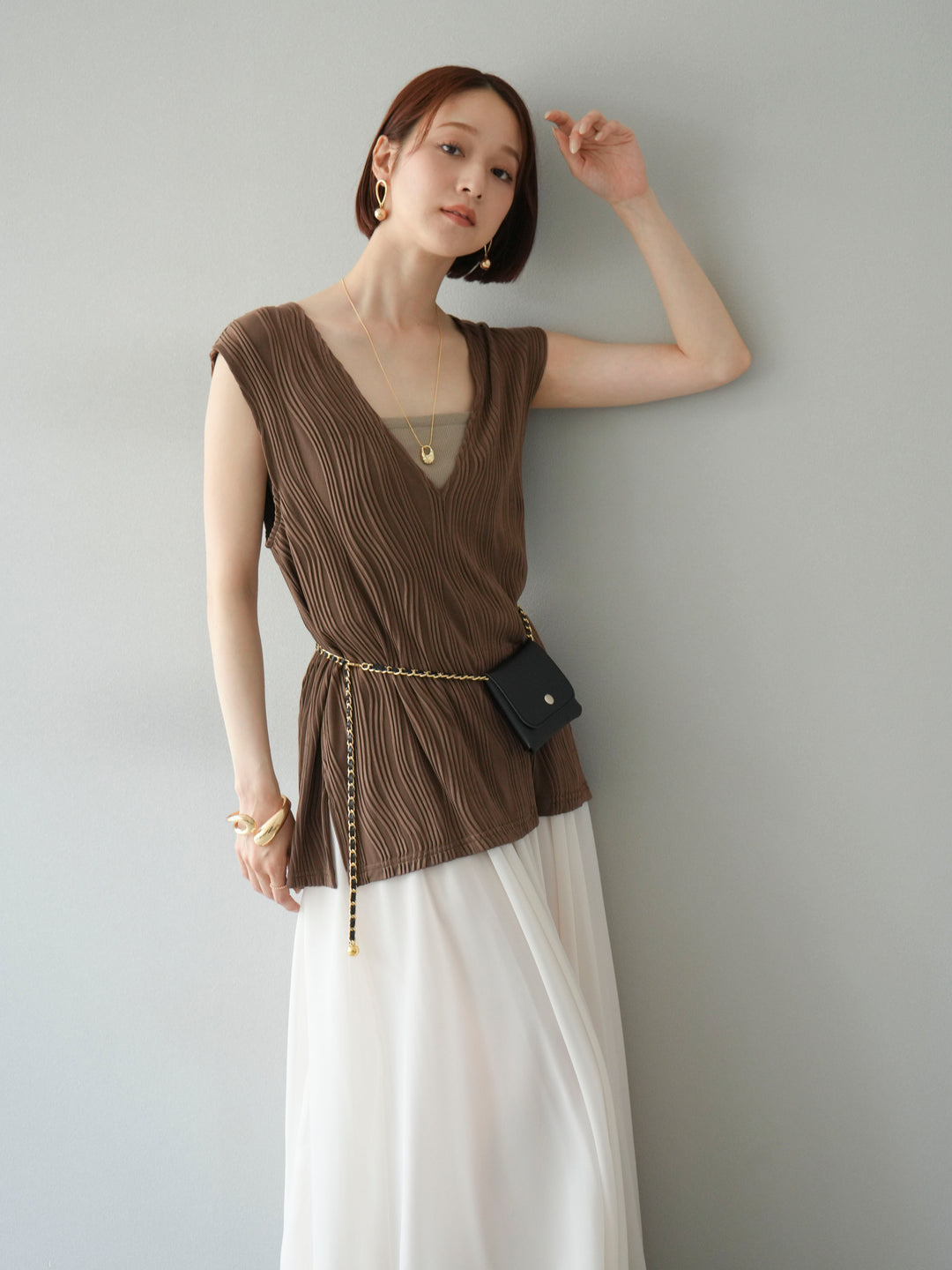 [SET] 波浪滾邊V領背心 + 波浪滾邊V領背心 (2套)