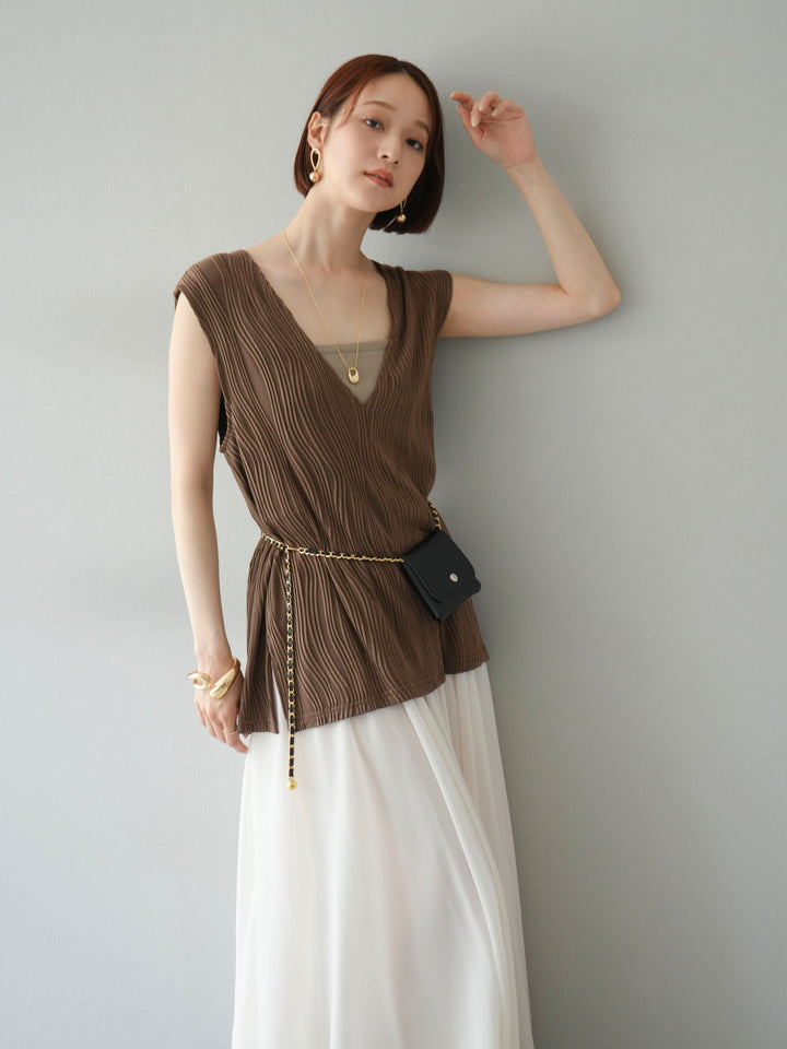 [SET] 波浪滾邊V領背心 + 波浪滾邊V領背心 (2套)