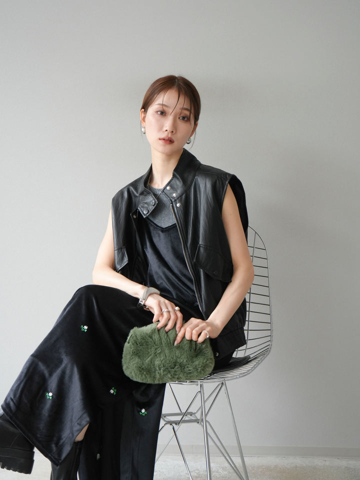 [予約]フラワー刺繍ベロアキャミワンピース/ブラック