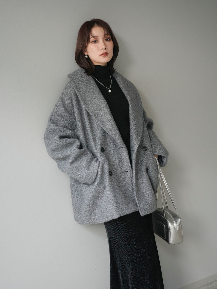 [予約]ロービング襟付きミドルコクーンコート/charcoal