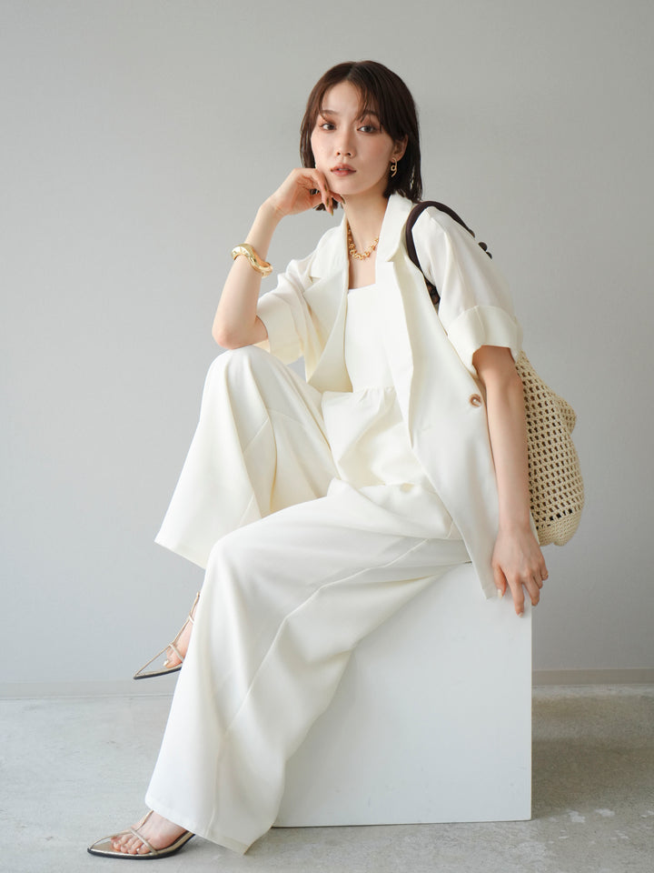 [予約]リネンライクハーフテーラードジャケット/アイボリー