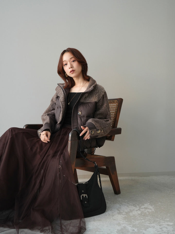 [SET]異素材ダウンジャケット+チュールボリュームスカート(2set)