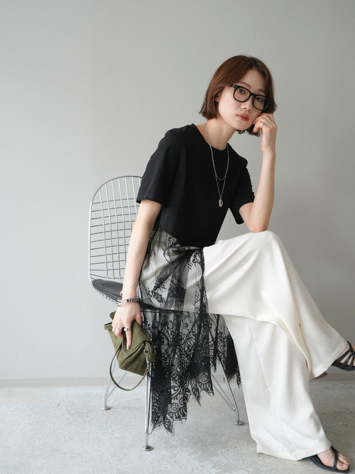 [SET]レースドッキングレイヤードワンピースTEE+とろみサテンイージーパンツ(2set)