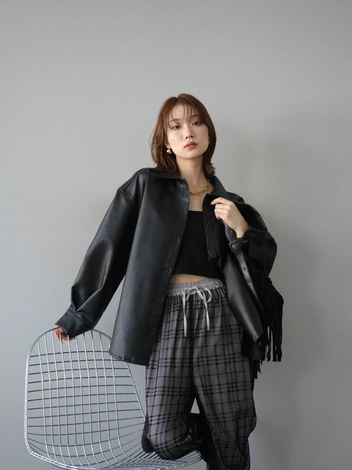 [予約]フェイクレザーシャツ/ブラック