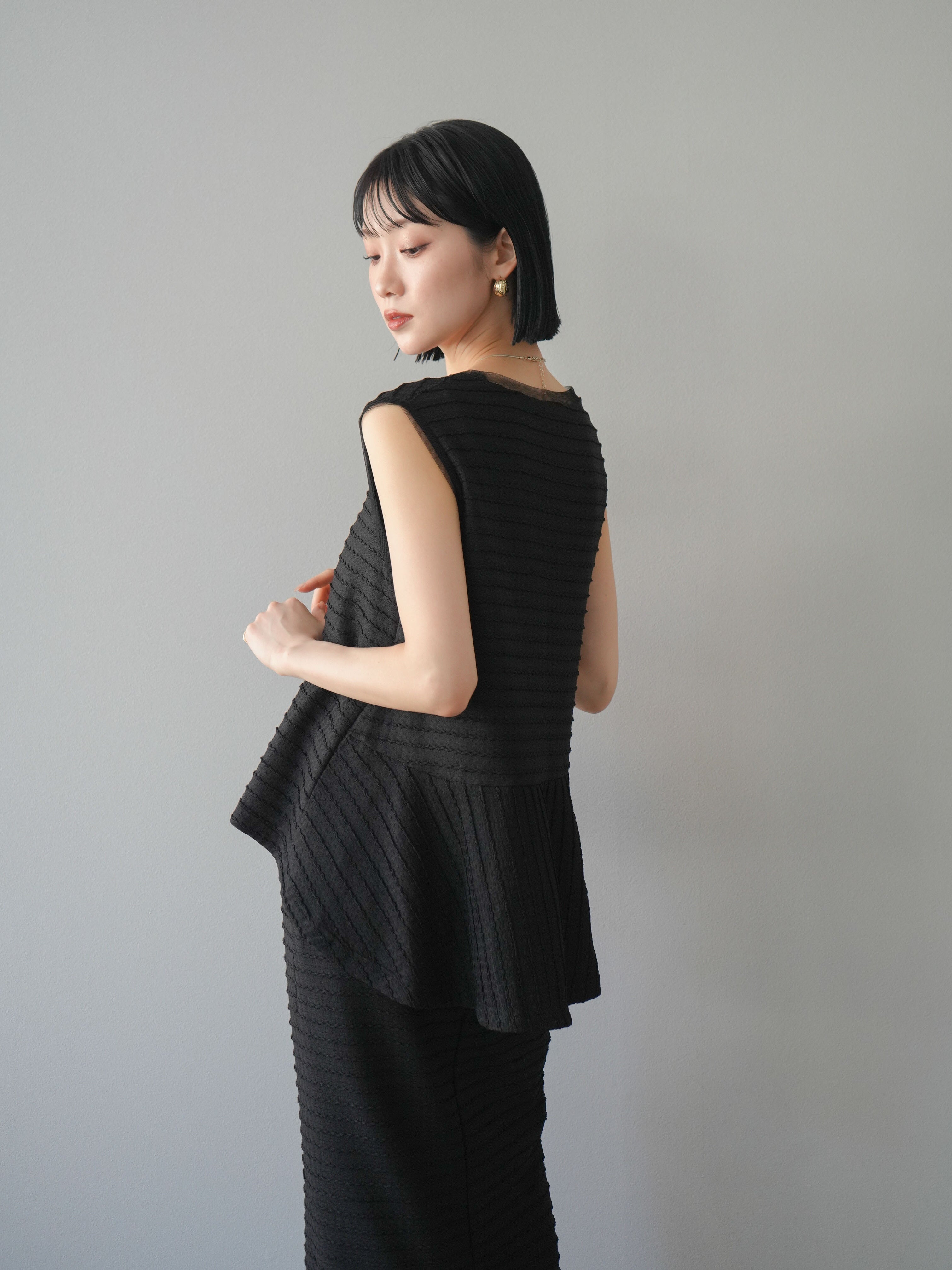 SET]ジャガードウェーブぺプラムノースリーブ+ジャガードウェーブ