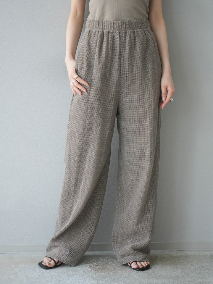 [預購] 棉金銀絲網眼休閒褲/米色