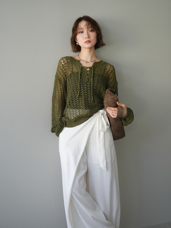 [予約]パネルメッシュニットトップス/khaki