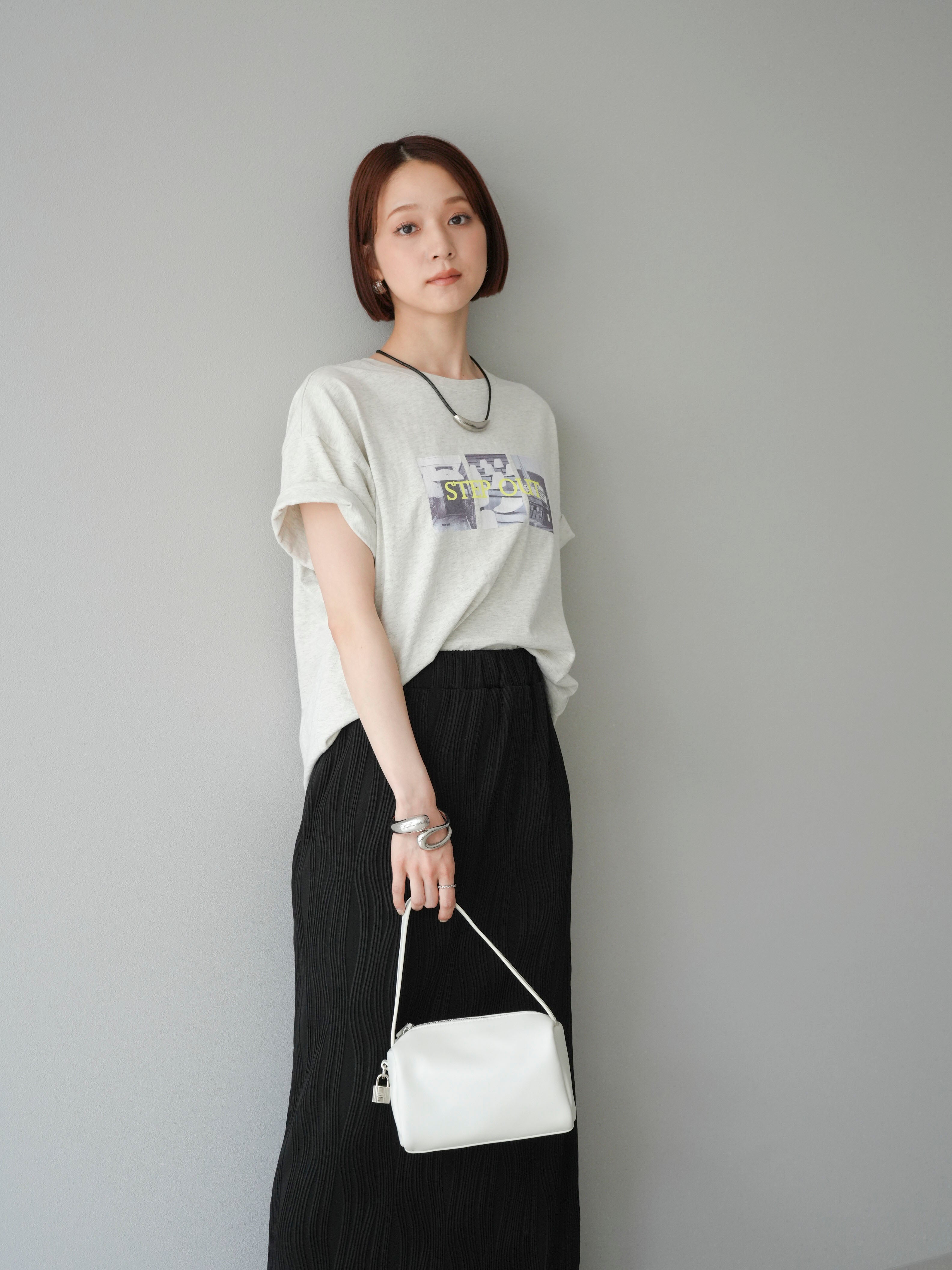 SET]ネオンロゴコラージュフォトプリントオーバーTシャツ+ウェーブ