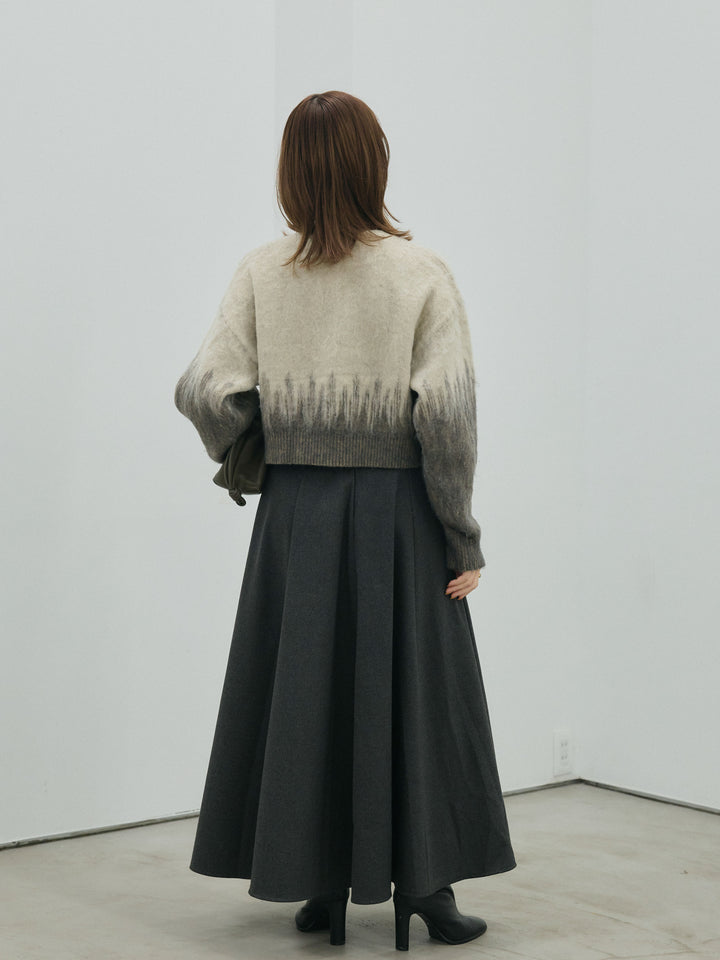 【Allure】[SET]グラデージョンクロップドシャギーニットプルオーバー+ウールタッチフレアスカート(2set)