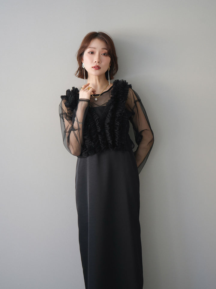 [予約]チュールフリルアンサンブルキャミソールドレス 3点SET/black