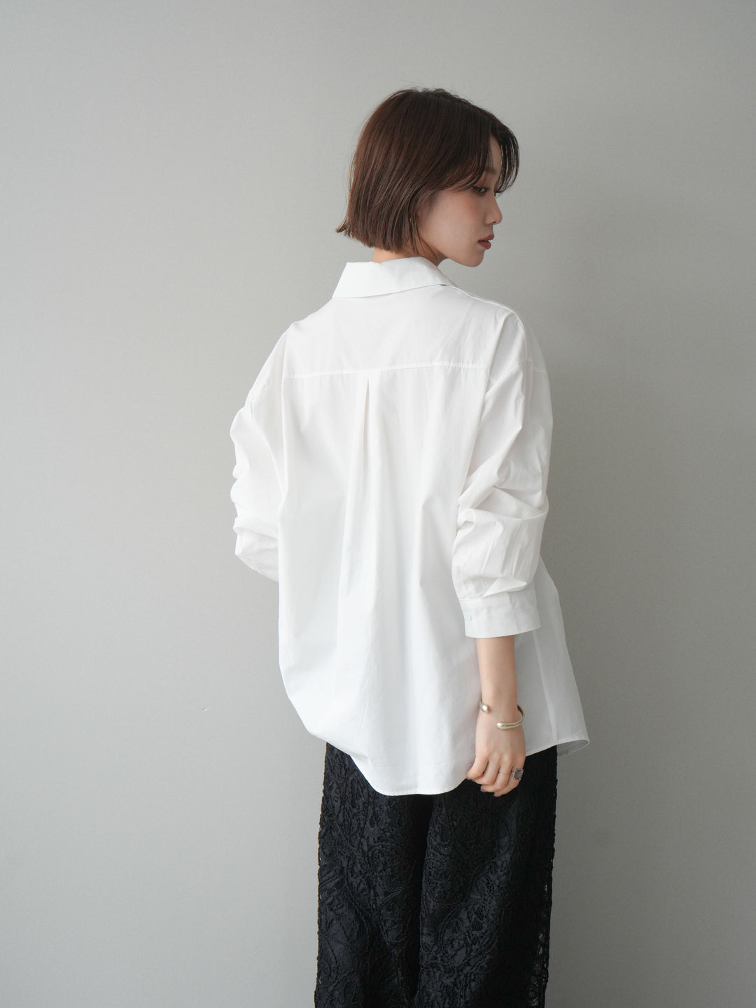 [SET]メタルパーツドレープシャツ+シアーコードレースイージーパンツ(2set)