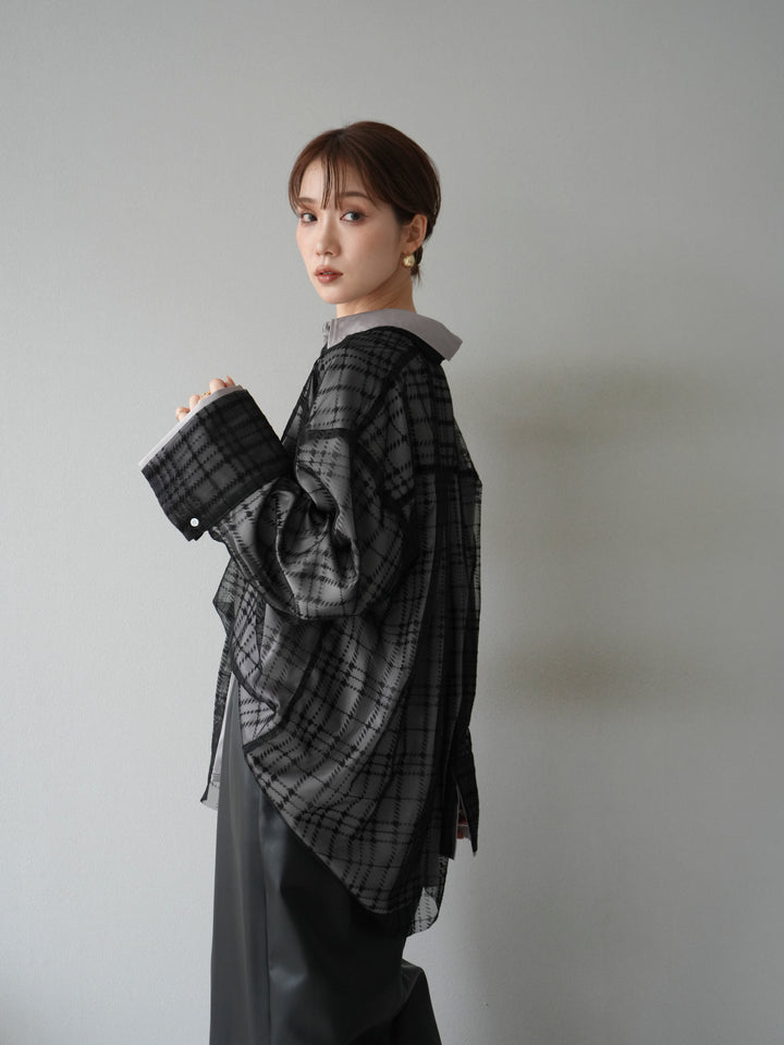 [予約]チェック柄チュールシャツアンサンブル/ブラック