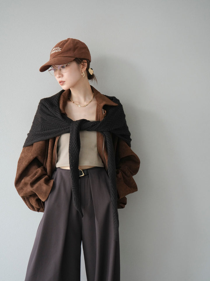 [SET] 麂皮外套+皮帶環設計寬褲（2套）