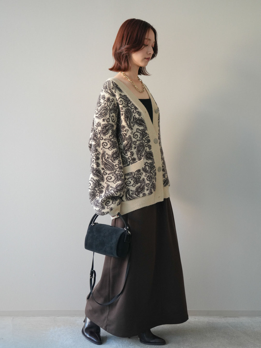 [予約]配色パイピングIラインスカート/brown