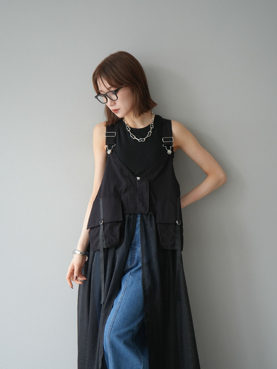 [予約]タクティカルベストオーガンザワンピース/ブラック