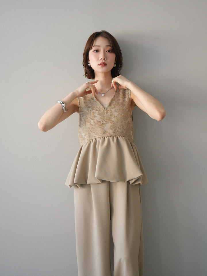 [SET]ジャガードレースぺプラムドッキングサロペット+選べるアクセセット(2set)