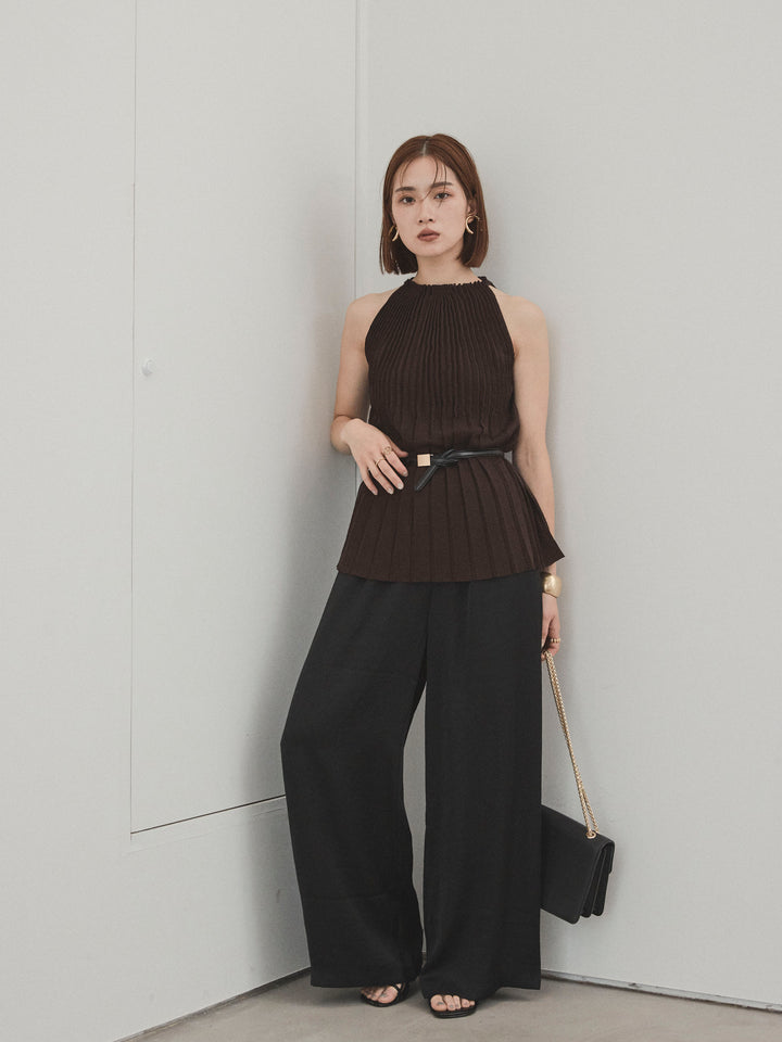 [SET]プリーツニットキャミソール+サテンイージーパンツ(2set)