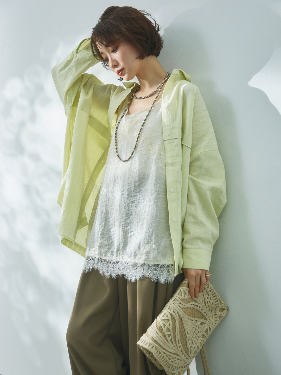 【Allure】[SET]スプリングスラブワイドシャツ+エステルツイルタックワイドパンツ(2set)