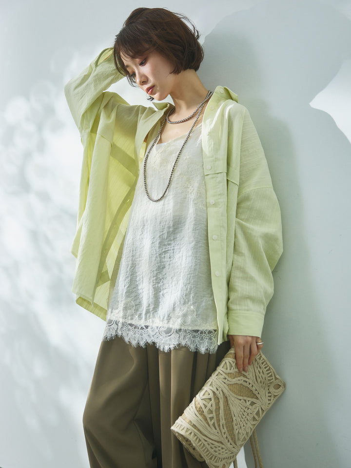 【Allure】[SET]スプリングスラブワイドシャツ+エステルツイルタックワイドパンツ(2set)