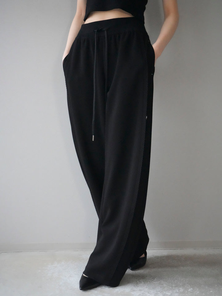 [予約]ステッチデザインウエストリブニットスエットパンツ/black