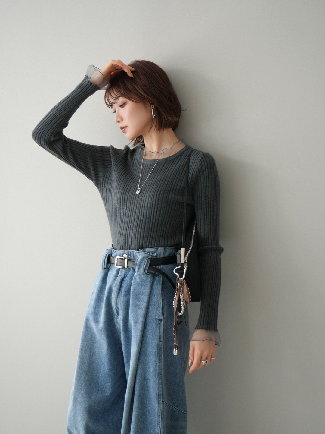 [SET]チュールドッキングリブニットトップス+チュールドッキングリブニットトップス(2set)