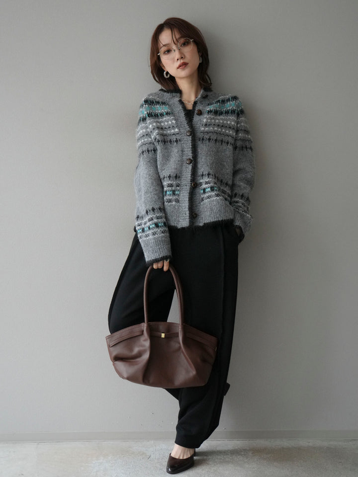 [SET]求心柄ウッドボタンニットカーディガン+2WAYデザインスウェットパンツ(2set)