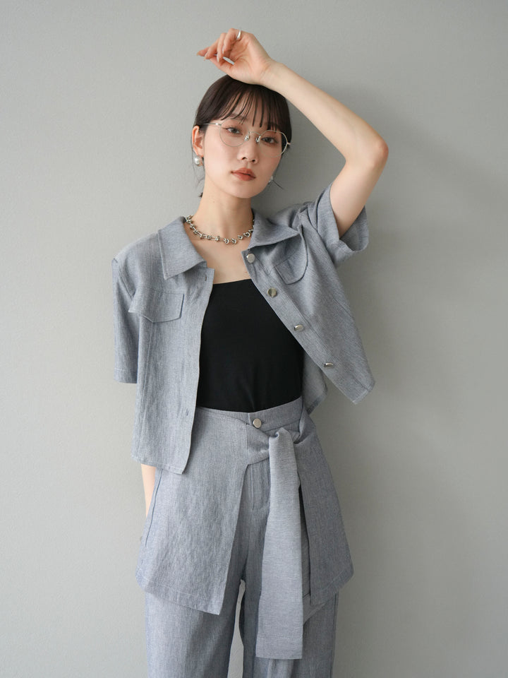 [SET]リネンタッチハーフシャツ＆ラップワイドパンツSET UP(2set)