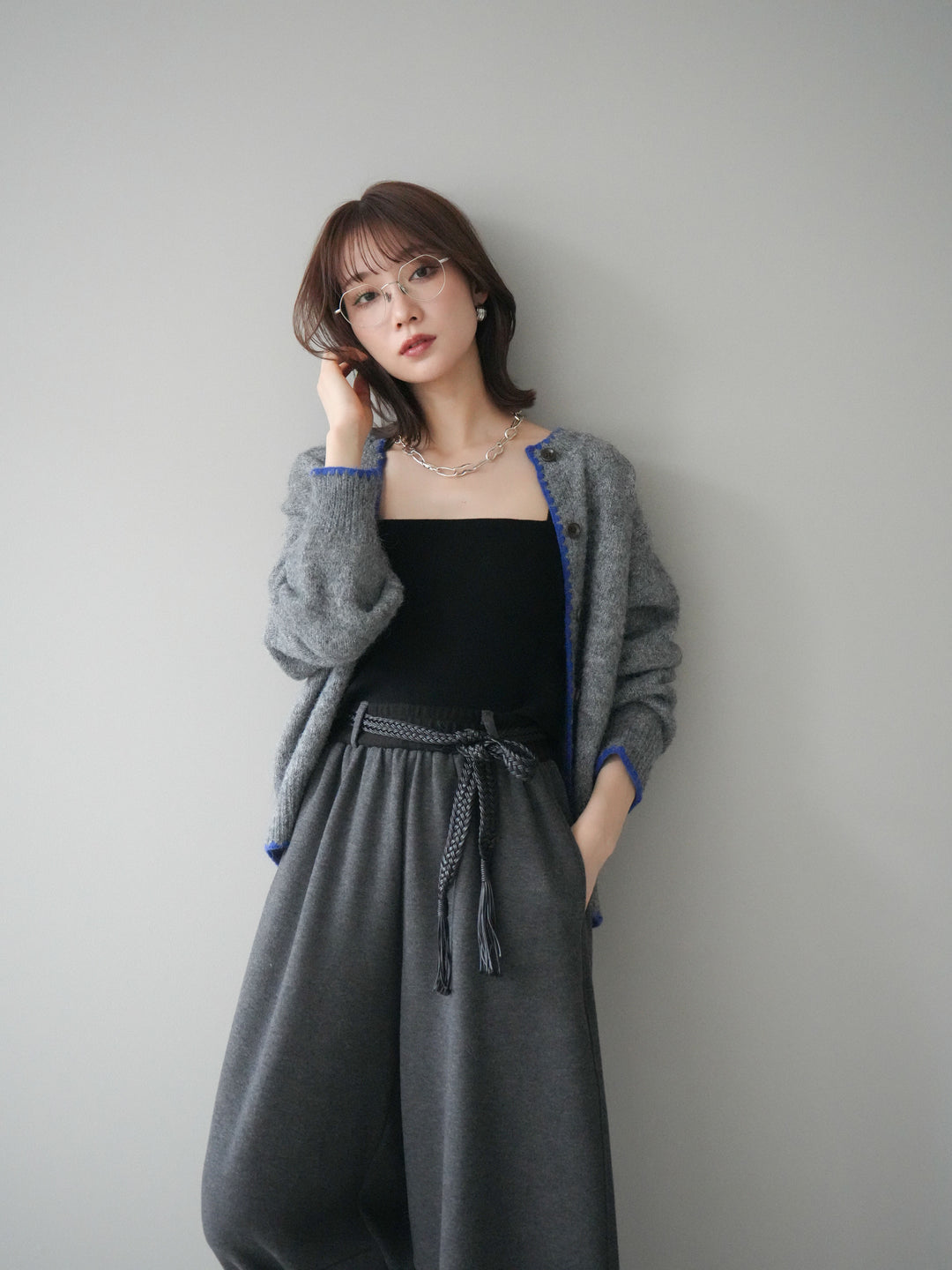 [SET]三角ステッチニットカーディガン+三角ステッチニットカーディガン(2set)