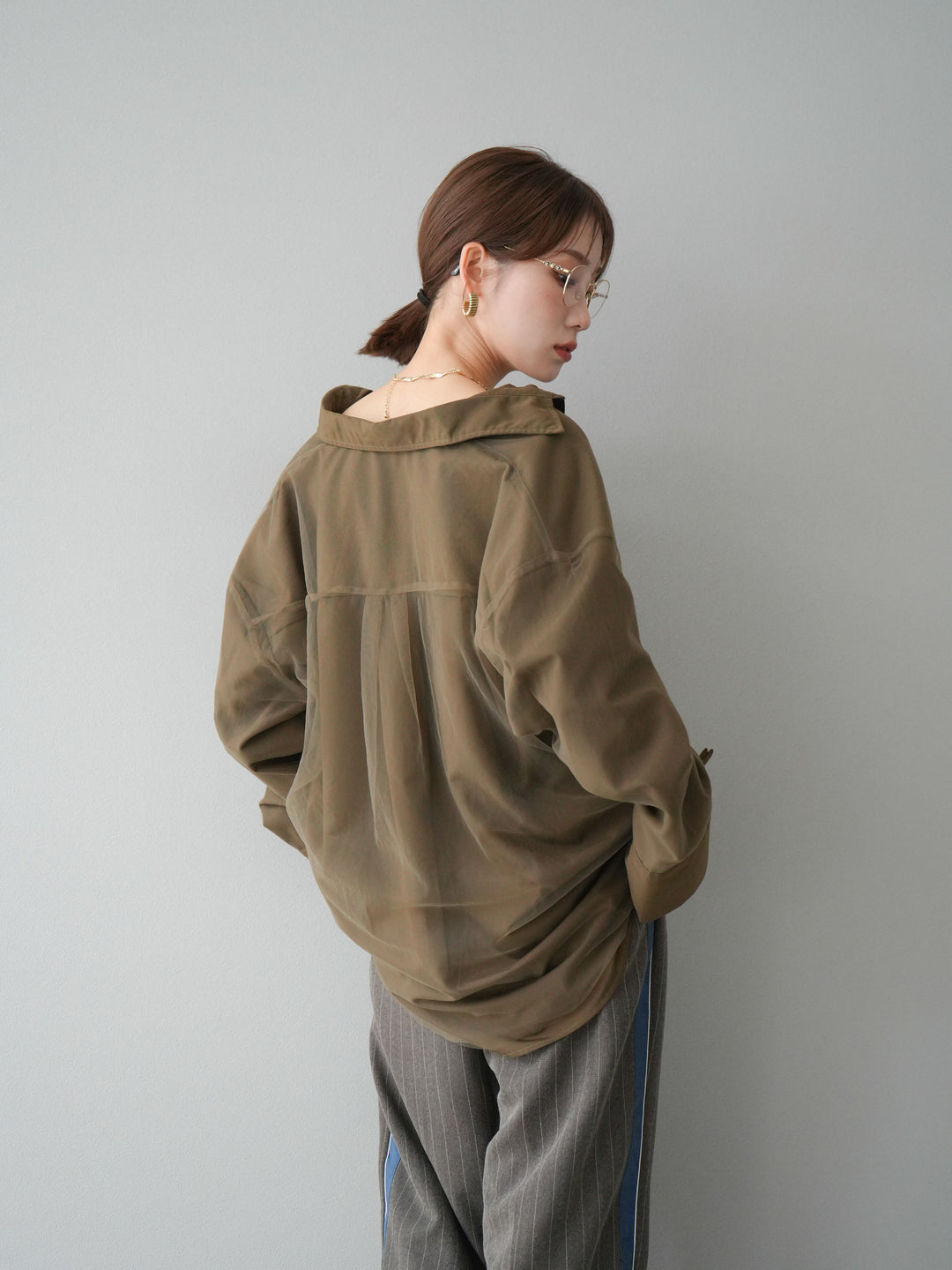 [予約]サイドラインストライプワイドパンツ/ブラウン