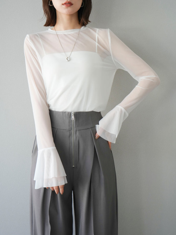 [予約]フレアロングスリーブパワーメッシュトップス/オフ