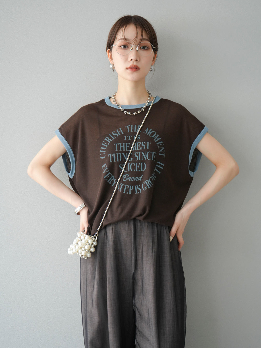 [SET]シアーフライス ロゴプリントT +コード刺繍チュールレイヤードパンツ(2set)