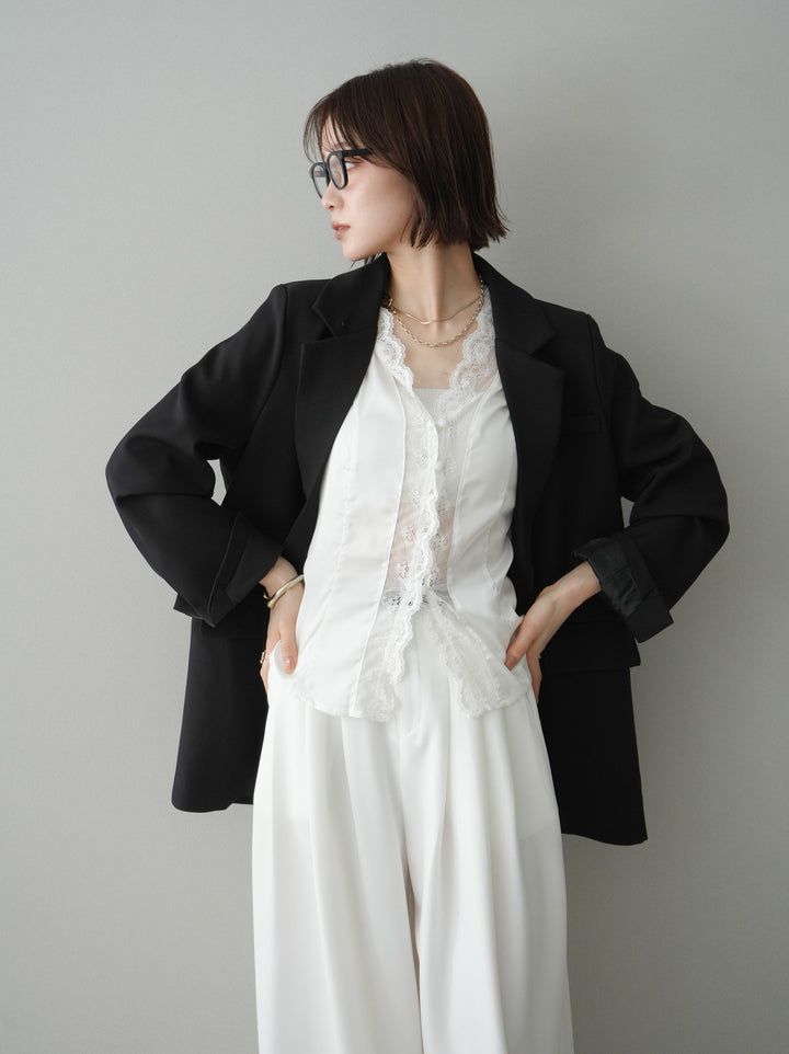 [SET]バックスリットデザインジャケット+ノースリサテンレースキャミソール(2set)