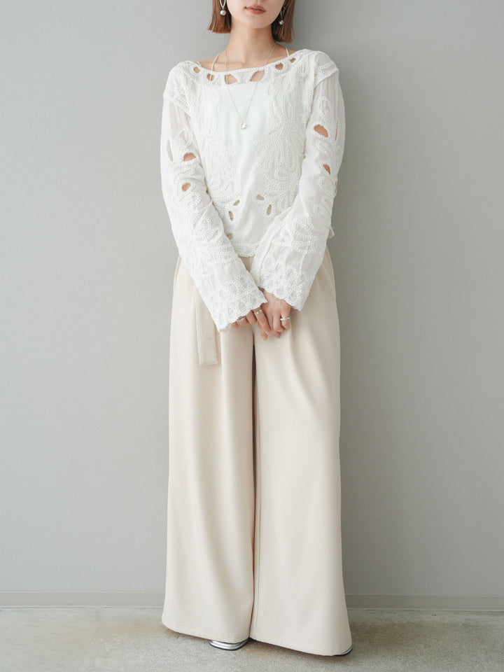 [予約]かぎ編みデザインブラウス/オフホワイト