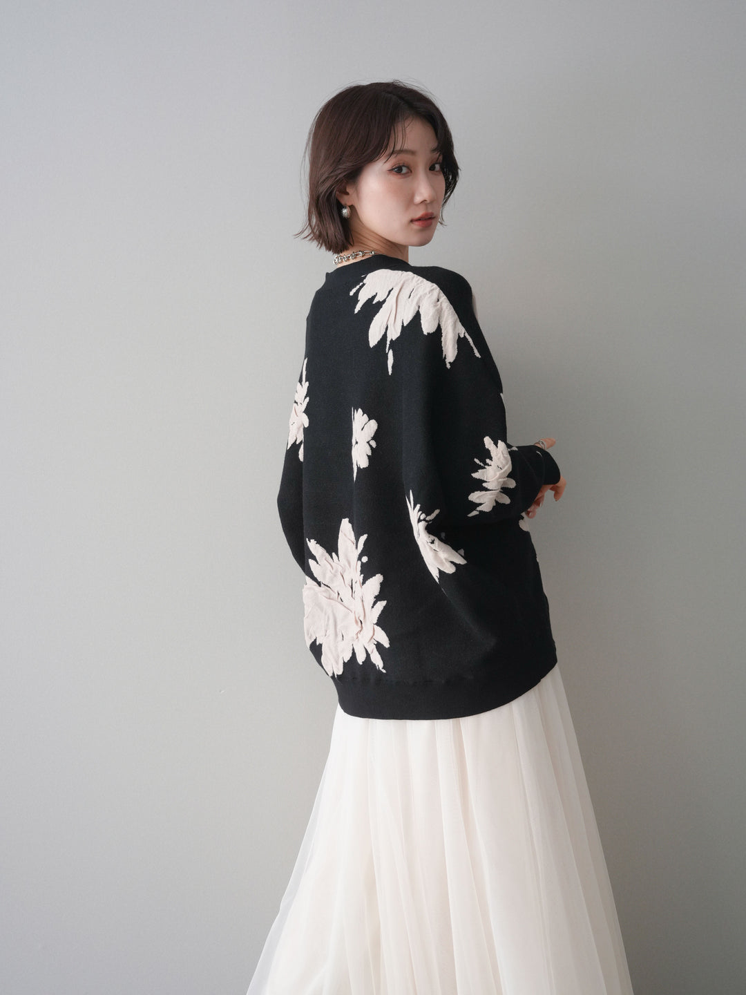 [SET]フラワージャガードニットカーディガン+フラワージャガードニットカーディガン(2set)