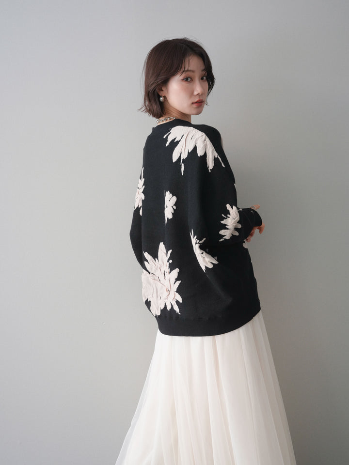 [SET]フラワージャガードニットカーディガン+フラワージャガードニットカーディガン(2set)
