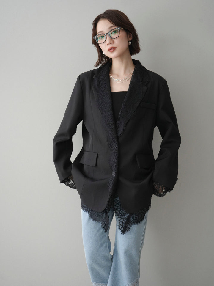 [予約]レースドッキングオーバージャケット/black